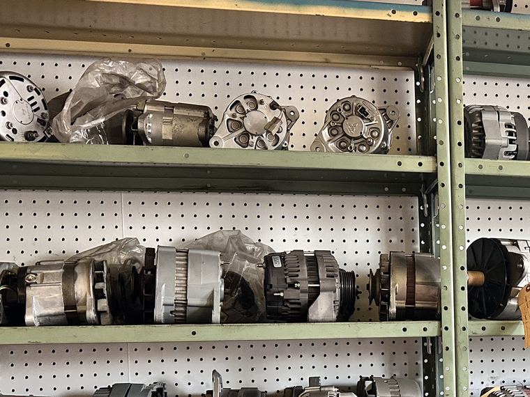 Rebuilt alternators on the shelves at D&D Auto Electric